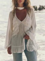 Sheer Ruffle Trim Beach Cover-Up