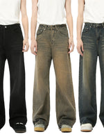 Washed Cat Whisker Straight Leg Jeans
