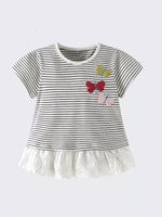Children's Striped Butterfly Embroidered Ruffle Hem T-Shirt