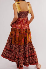 Floral Tiered Maxi Dress with Mixed Print Design