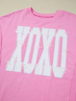 Sequin XOXO Letter Graphic Exposed Seam Baggy Sweatshirt