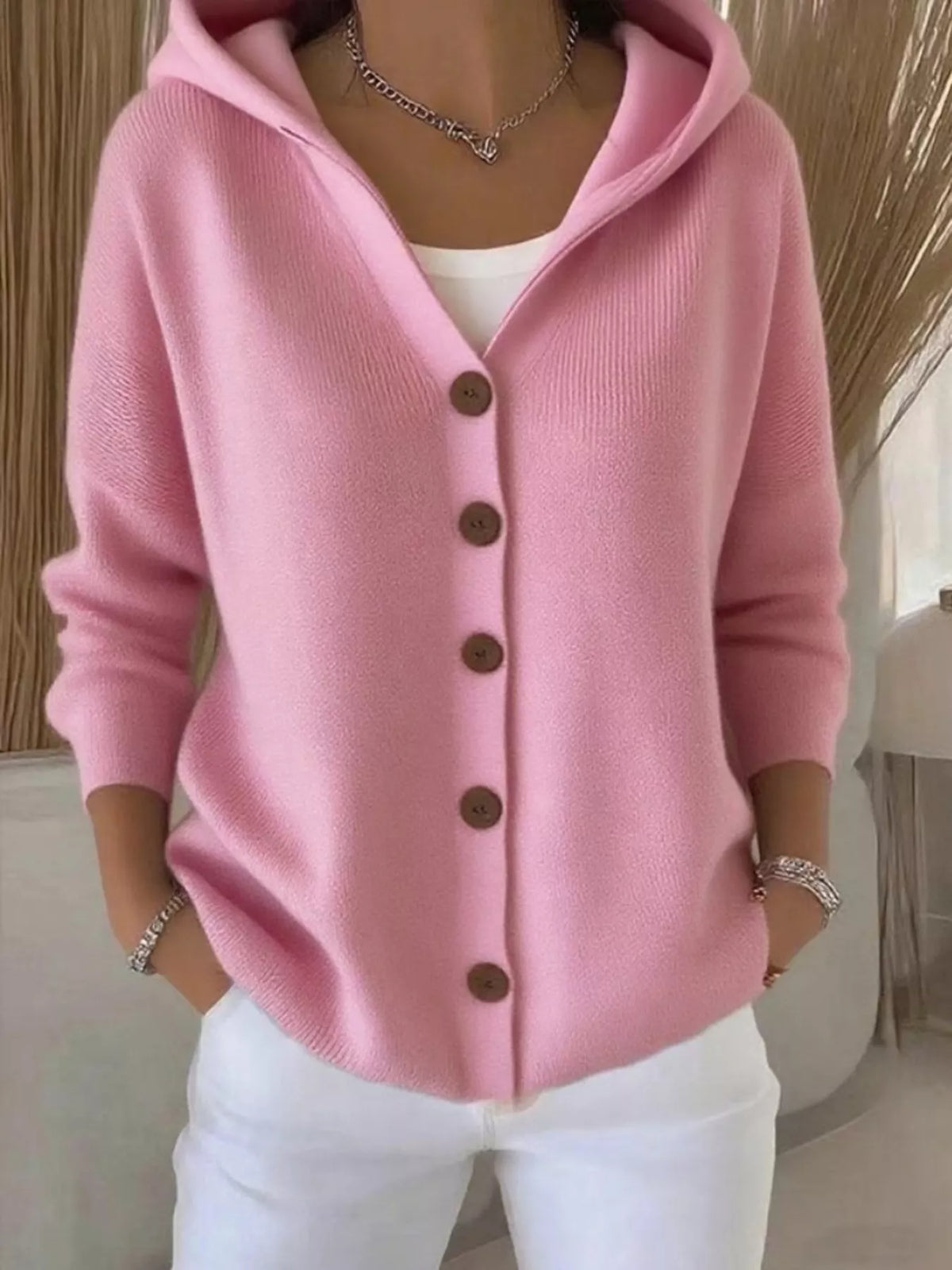 Full Size Hooded Button-Front Soft Knit Cardigan Plus Size