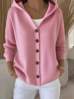 Full Size Hooded Button-Front Soft Knit Cardigan Plus Size