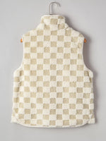 Sherpa Checkerboard Snap Button Vest Coat with Pocket