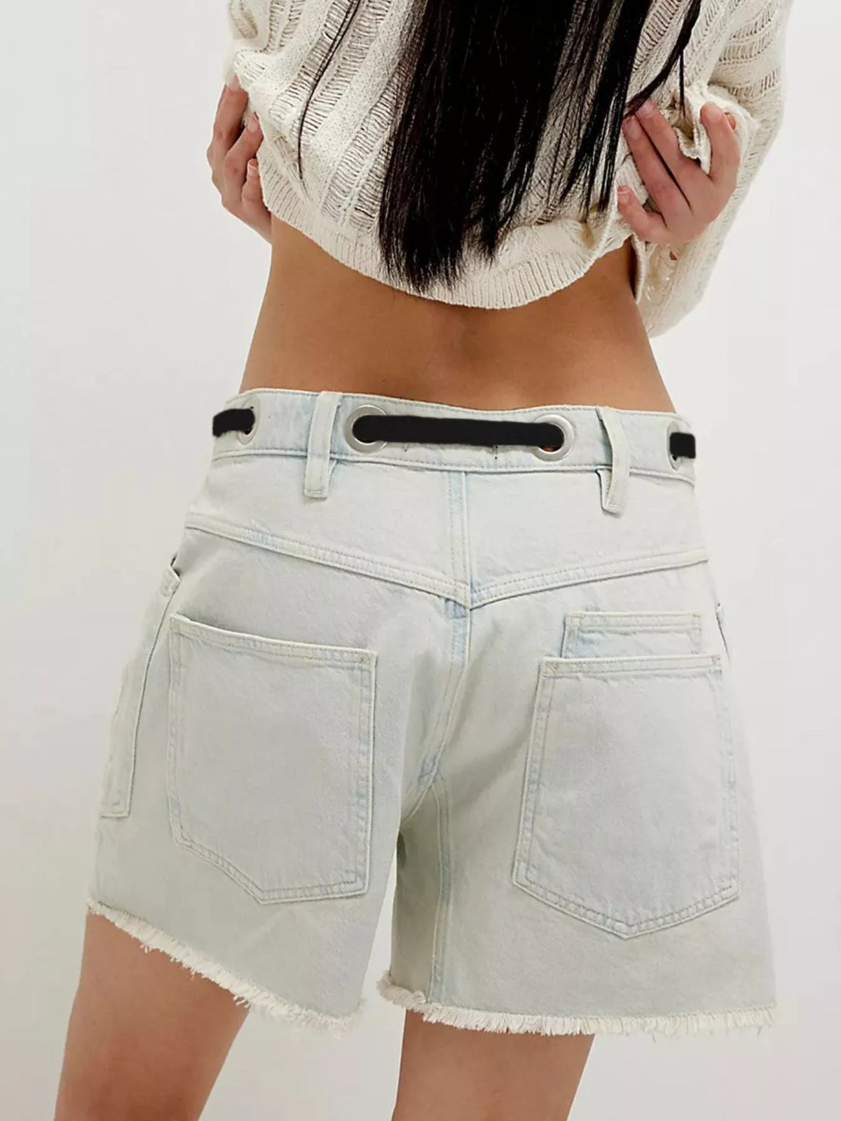 Drawstring Raw Hem Denim Shorts