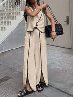 Contrast Trim Top and Wide Leg Pants Set