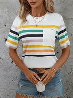 Perfee Striped Round Neck Short Sleeve T-Shirt