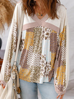 Floral Printed Contrast Patchwork Long Sleeve Top