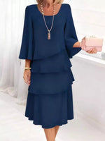 Full Size Ruffled Layered 3/4 Sleeve Dress Plus Size