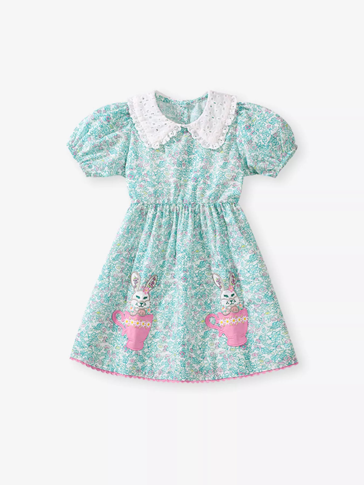 Children's Floral Print Bunny Peter Pan Collar Dress