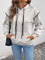 Contrast Trim Drawstring Hoodie with Kangaroo Pocket