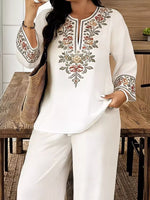 Full Size Embroidered Long Sleeve Top and Pants Set Plus Size