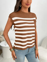 Striped Mock Neck Cap Sleeve Knit Top