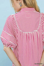 Umgee Striped Puff Sleeve Babydoll Top