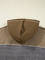 Mixed Texture Patchwork Exposed Seam Half Button Hoodie