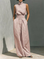 Turtleneck Sleeveless Top and Wide-Leg Pants Set