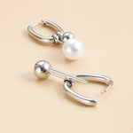 Asymmetrical Pearl Drop Hoop Earrings