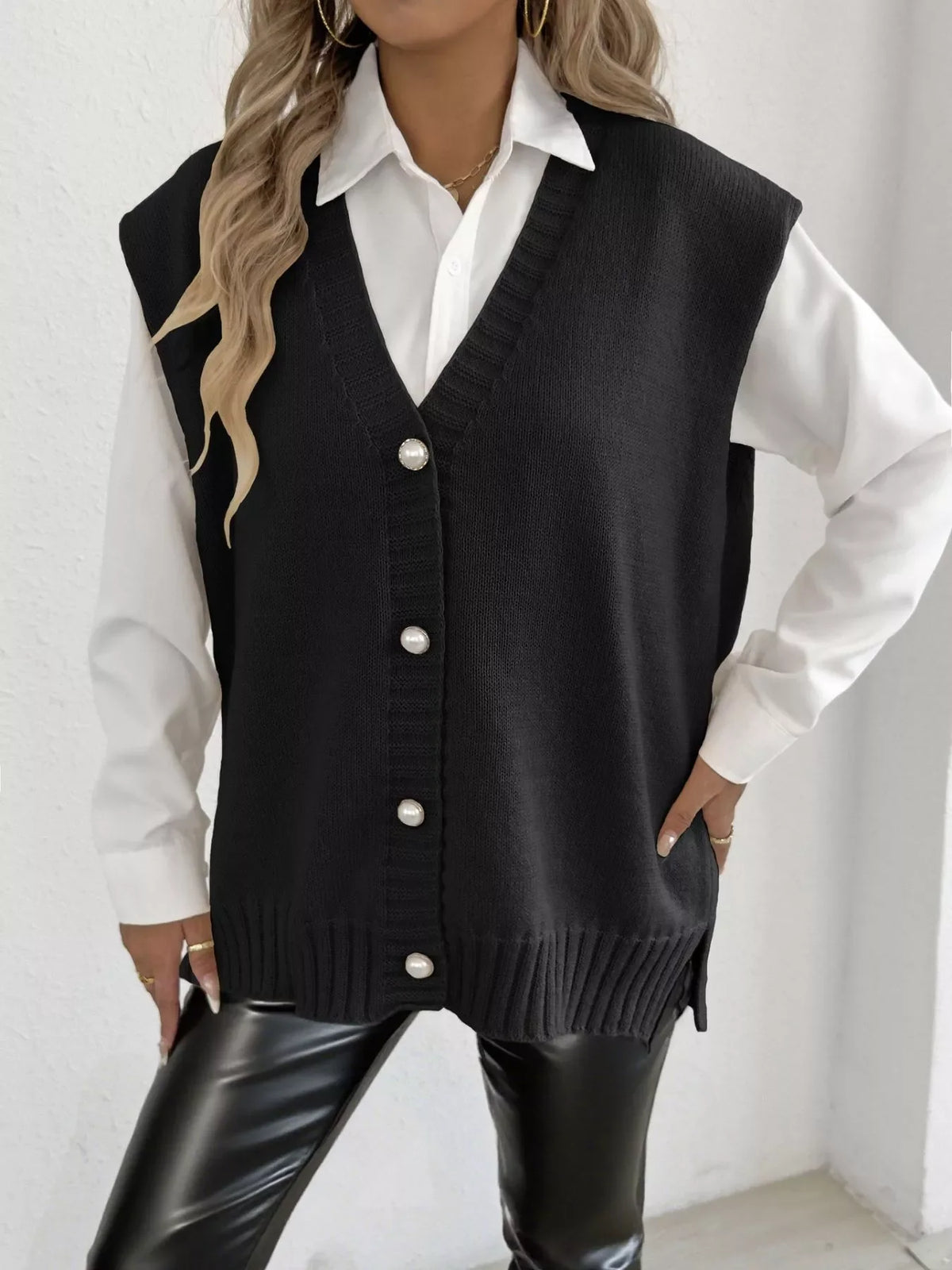 Button-Down Button Up Sweater Vest