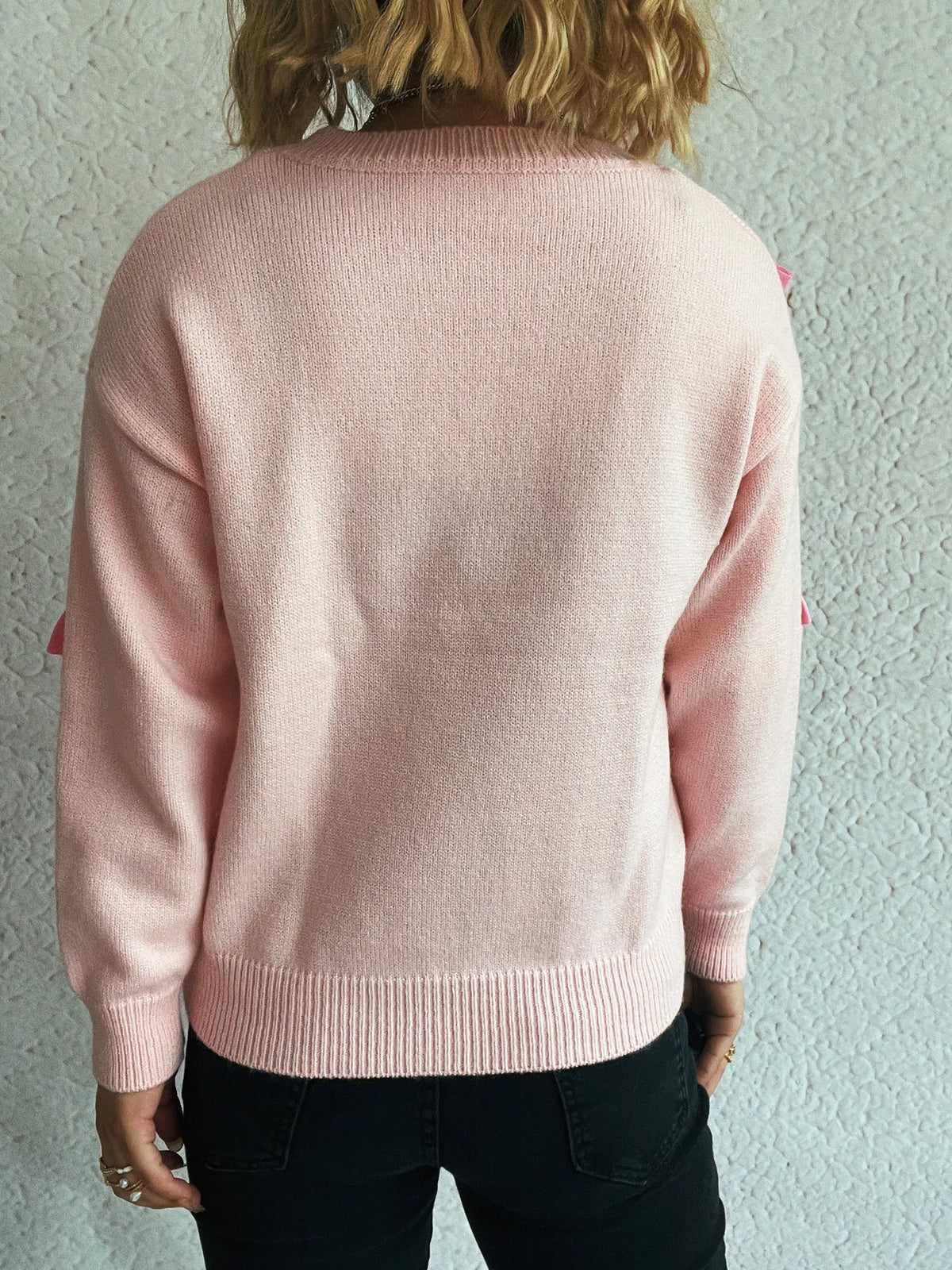 Bow Round Neck Long Sleeve Sweater