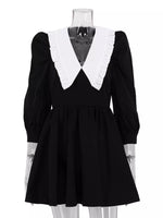 Puff Sleeve Contrast Collar Dress