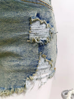 High-Waisted Distressed Raw Hem Denim Shorts