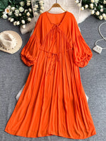 Balloon Sleeve Tie-Waist Dress
