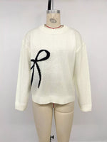 Bow Graphic Round Neck Sweater