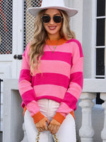 Angel Wings Contrast Striped Round Neck Sweater
