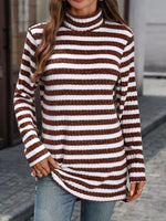 Striped Turtleneck Long Sleeve Knit Top