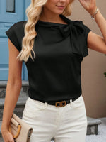 Bow Tie Cap Sleeve Blouse
