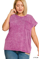 Zenana Full Size Crinkle Washed Round Neck Folded Short Sleeve Tee Plus Size
