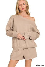Zenana Fleece Boat Neck Sweatshirt and Shorts Set