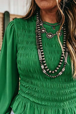 Smocked Balloon Sleeves Peplum Blouse