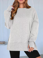 Side Slit Round Neck Long Sleeve Sweatshirt