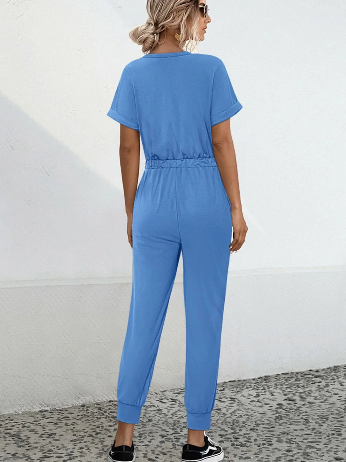 Drawstring Waist Short Sleeve Jumpsuit