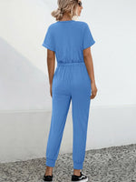 Drawstring Waist Short Sleeve Jumpsuit