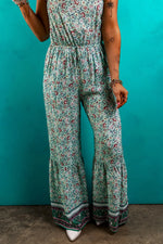 Bohemian Floral Ruffle Bottom Spaghetti Strap Jumpsuit