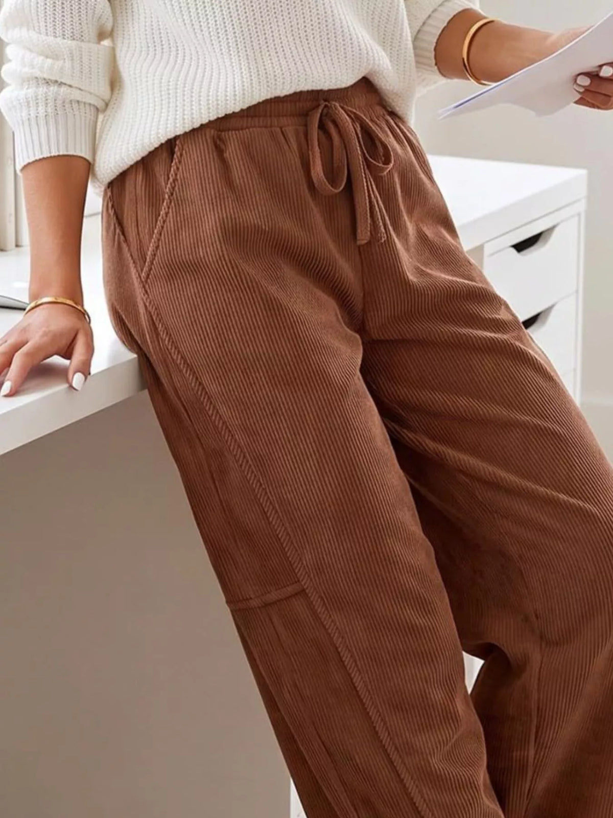 Drawstring Corduroy Pants