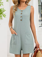 Button Front Sleeveless Romper
