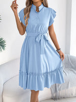 Tie Waist Ruffled Cap Sleeve Dress