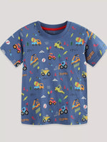 Children's Construction Vehicle Print Short Sleeve T-Shirt