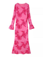 Floral Flounce Sleeve Round Neck Dress
