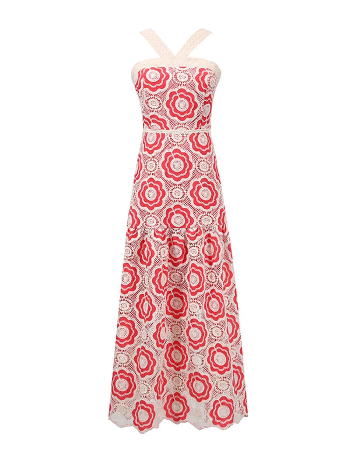 Lace Sleeveless Tiered Midi Dress