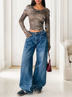 Leopard Print Long Sleeve Fitted T-Shirt