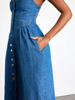Button-Front Midi Denim Dress