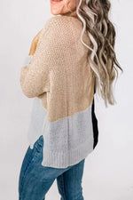 Color Block Knit V Neck Loose Sweater