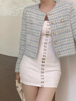 Button Up Cropped Tweed Outerwear