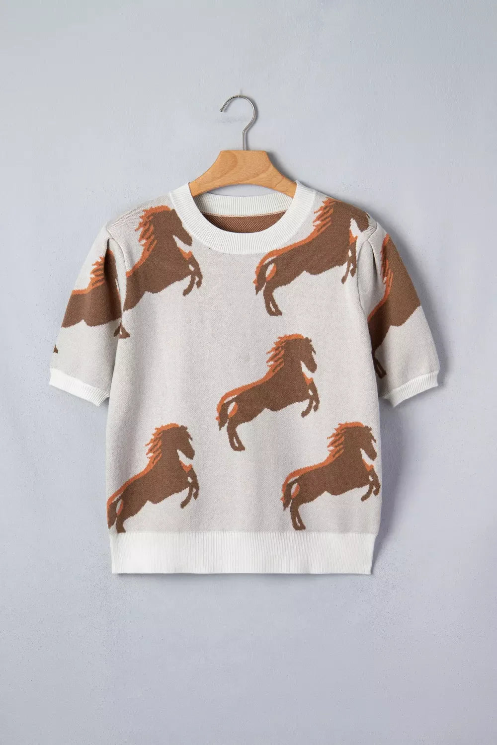 Western Horse Short Puff Sleeve Sweater