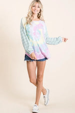 BiBi Tie Dye Terry Top with Wide Stripe Thermal Waffle