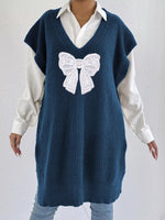 Embroidered Bow V-Neck Sweater Vest
